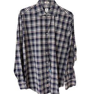 Peter Millar Navy, brown, gray and White Plaid Button-Down Shirt